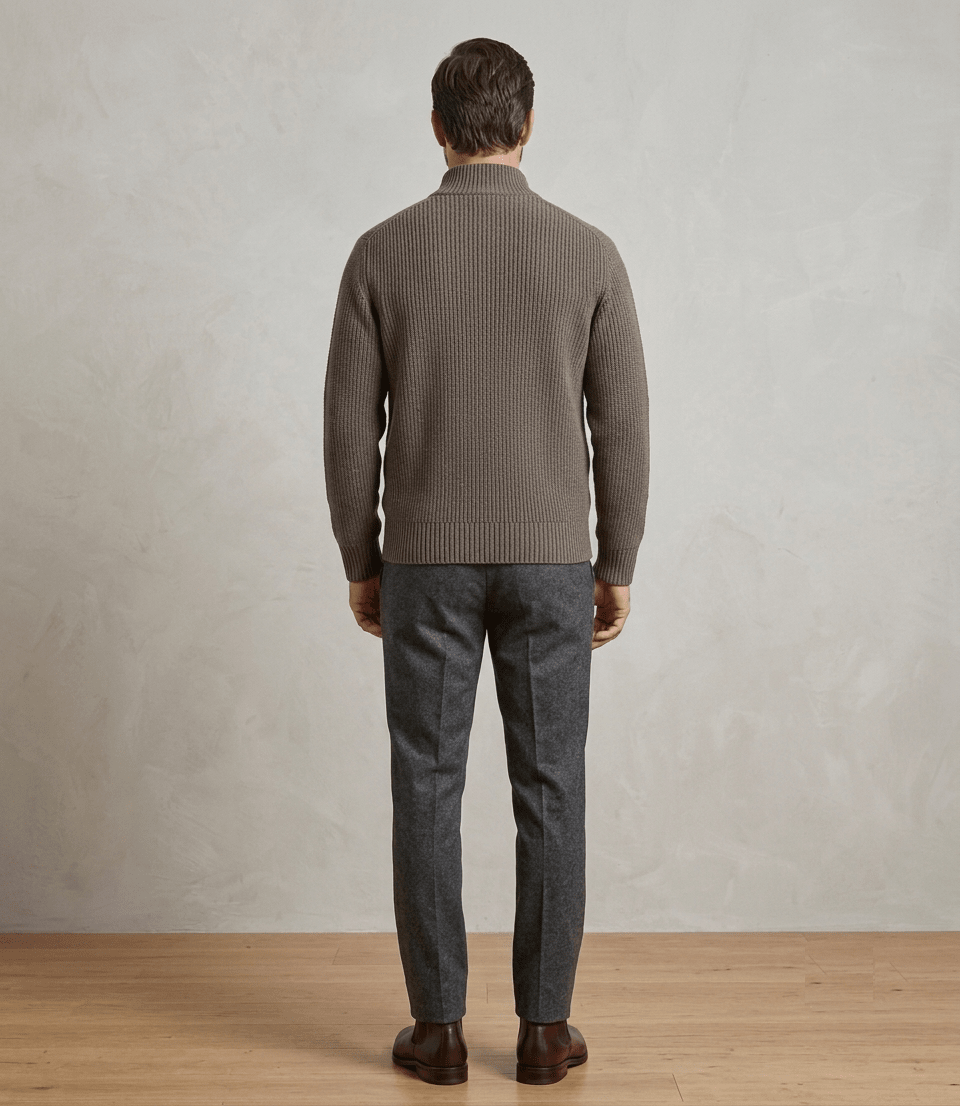 SWEATER FULL ZIP ALGODON CON INTERIOR DE POLAR CAFE I6001N0393