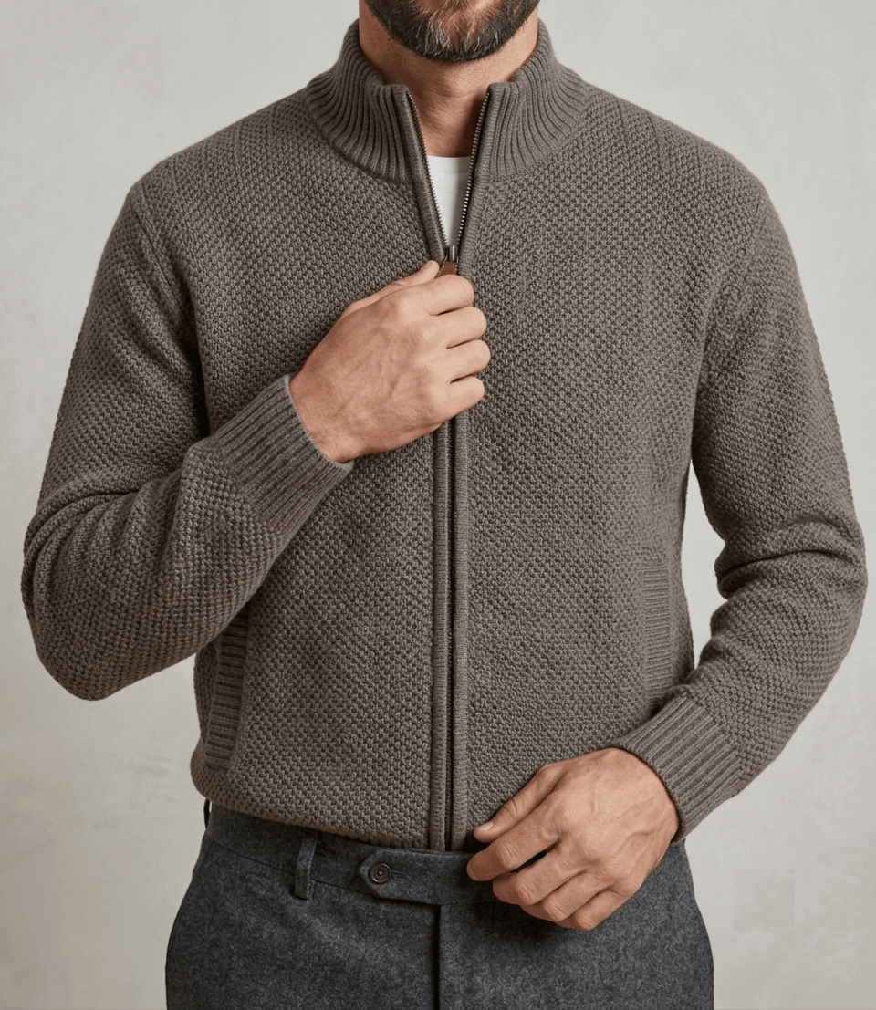 SWEATER FULL ZIP ALGODON CON INTERIOR DE POLAR CAFE I6001N0391