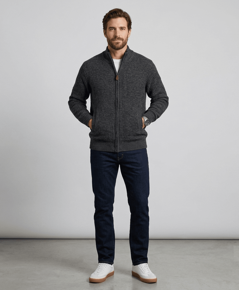 SWEATER FULL ZIP ALGODON CON INTERIOR DE POLAR CARBON I6001N0052