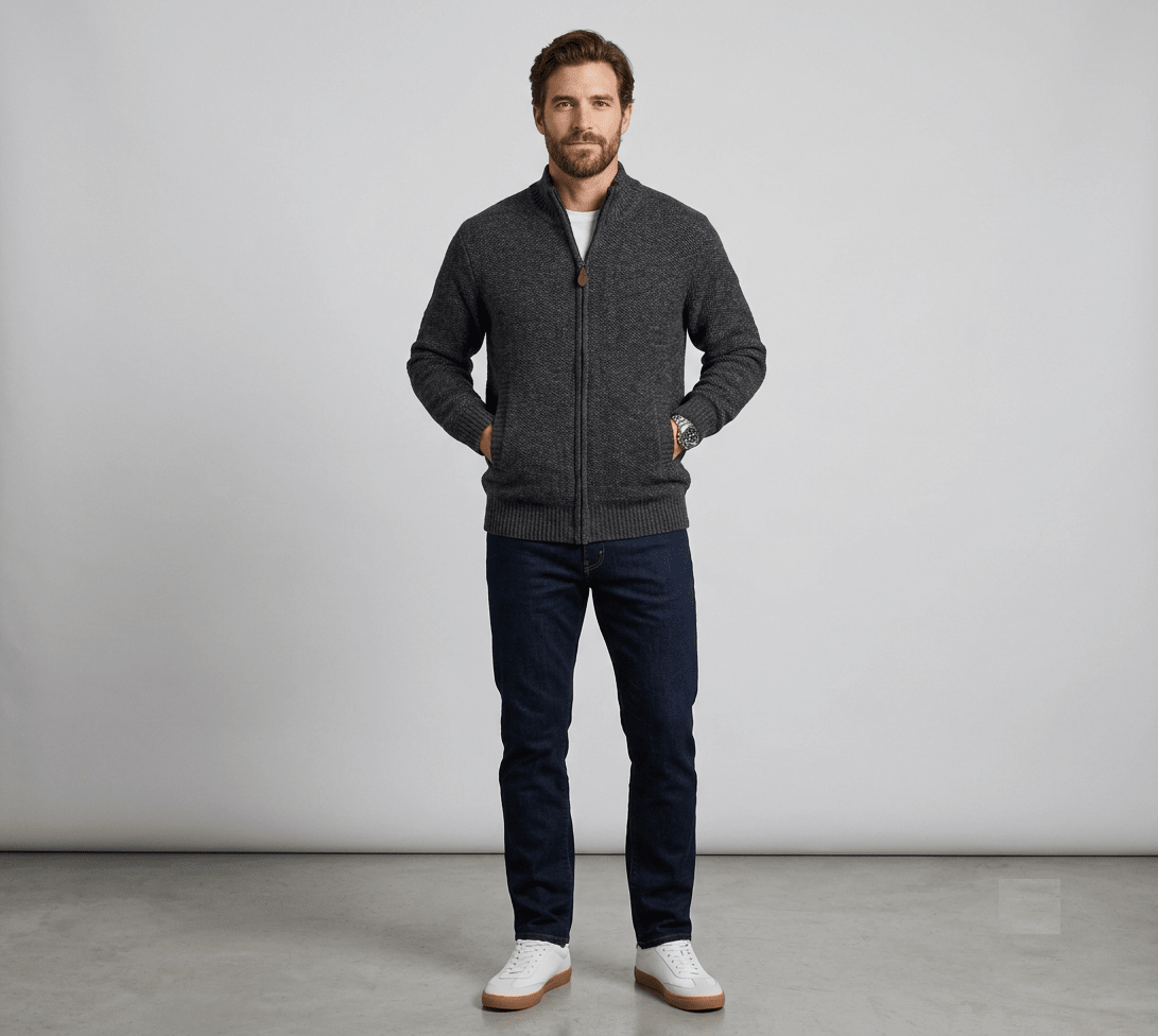 SWEATER FULL ZIP ALGODON CON INTERIOR DE POLAR CARBON I6001N0051