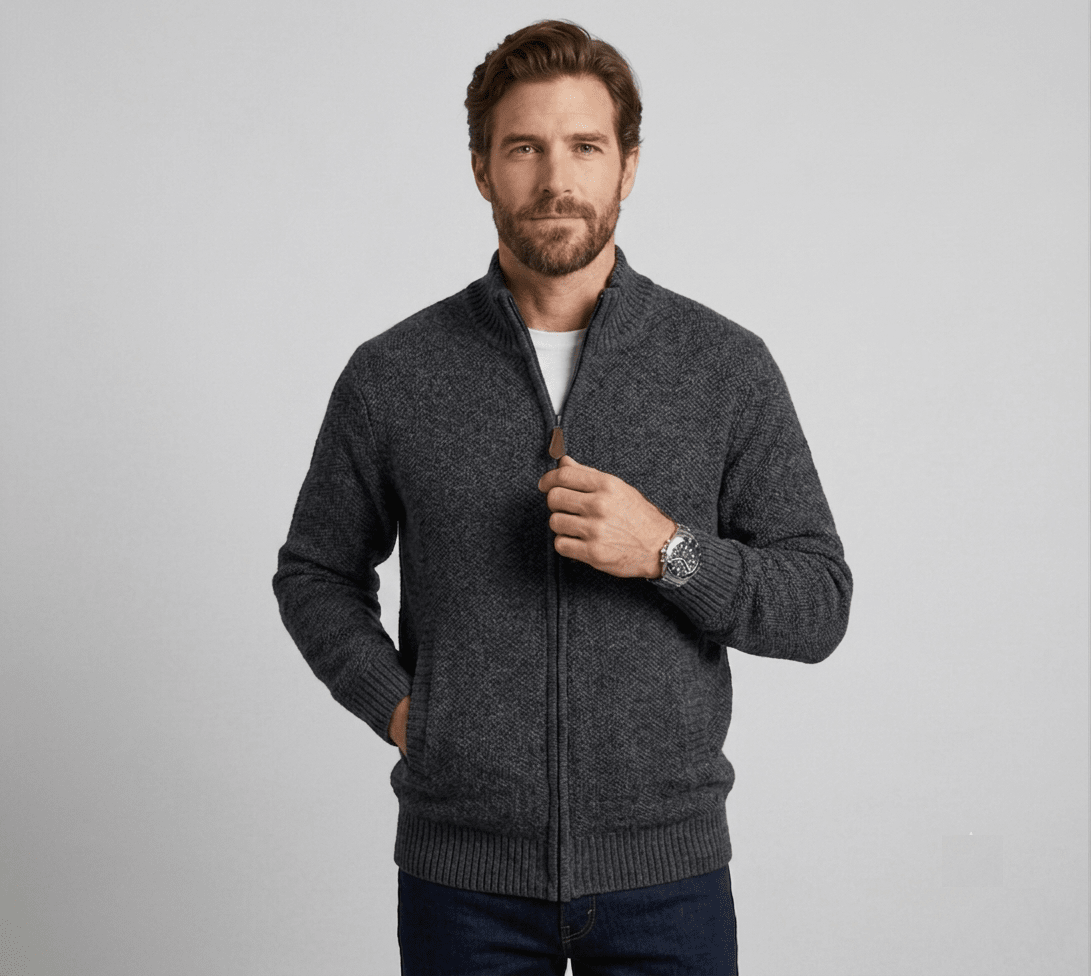 SWEATER FULL ZIP ALGODON CON INTERIOR DE POLAR CARBON I6001N0053