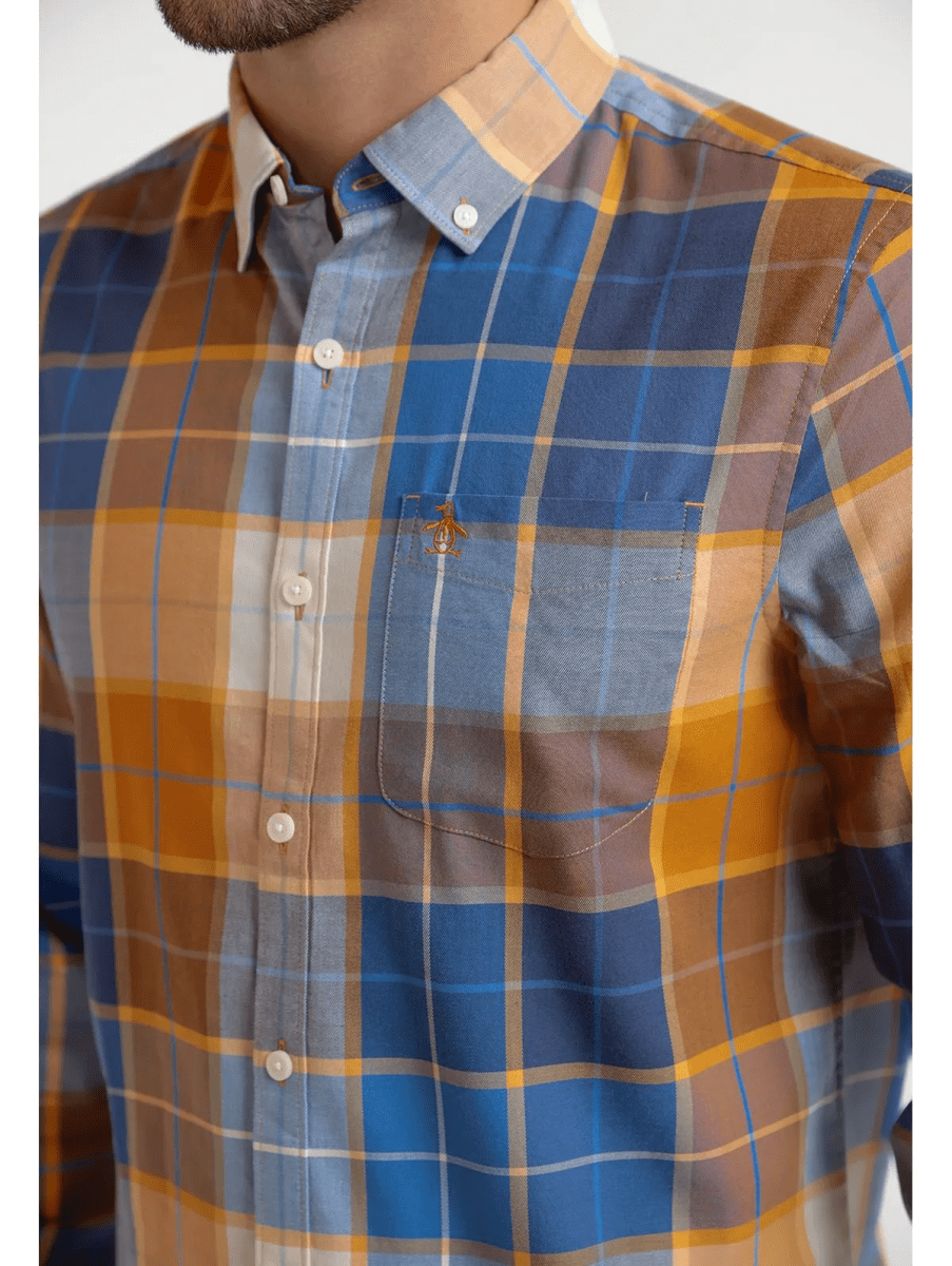 CAMISA A CUADROS MOSTAZA V6000N0993