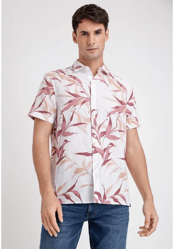 CAMISA MANA CORTA HOMBRE LINO ESTAMPADA ROSA VIEJO V6000N0521