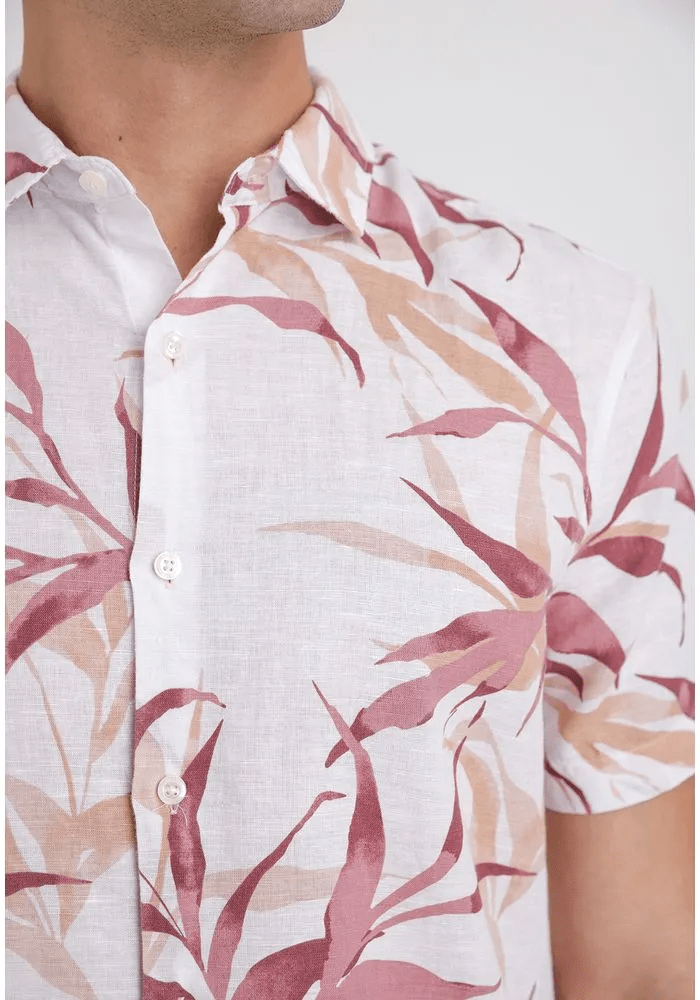 CAMISA MANA CORTA HOMBRE LINO ESTAMPADA ROSA VIEJO V6000N0523