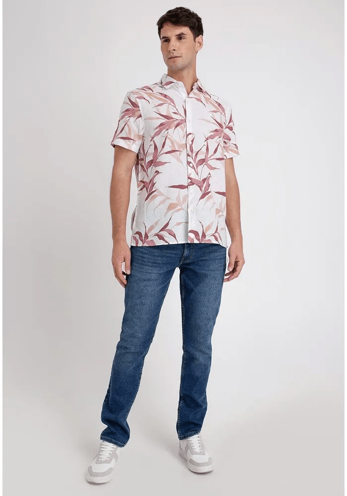 CAMISA MANA CORTA HOMBRE LINO ESTAMPADA ROSA VIEJO V6000N0524