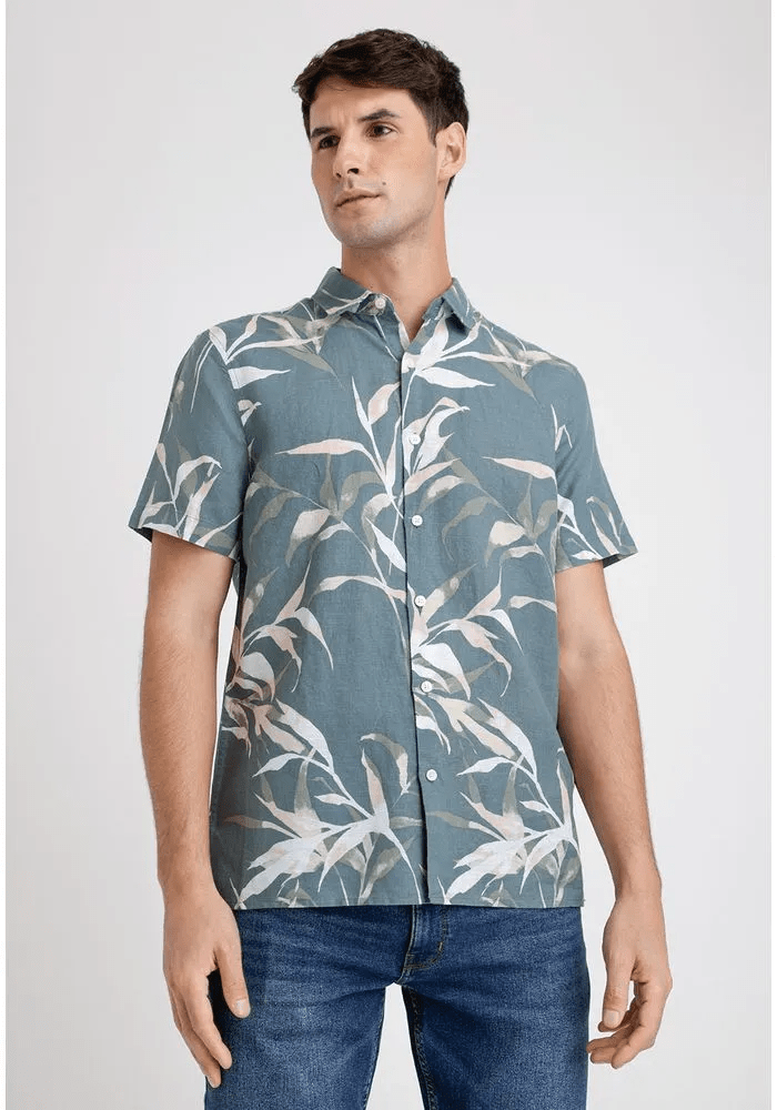 CAMISA MANA CORTA HOMBRE LINO ESTAMPADA VERDE V6000N0121