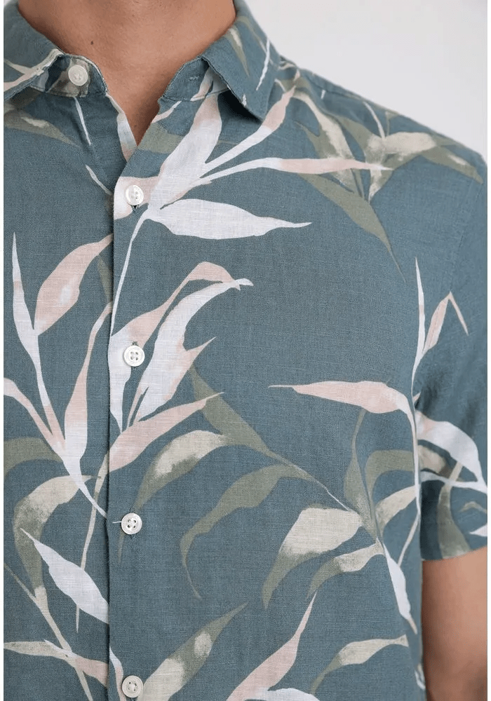 CAMISA MANA CORTA HOMBRE LINO ESTAMPADA VERDE V6000N0123