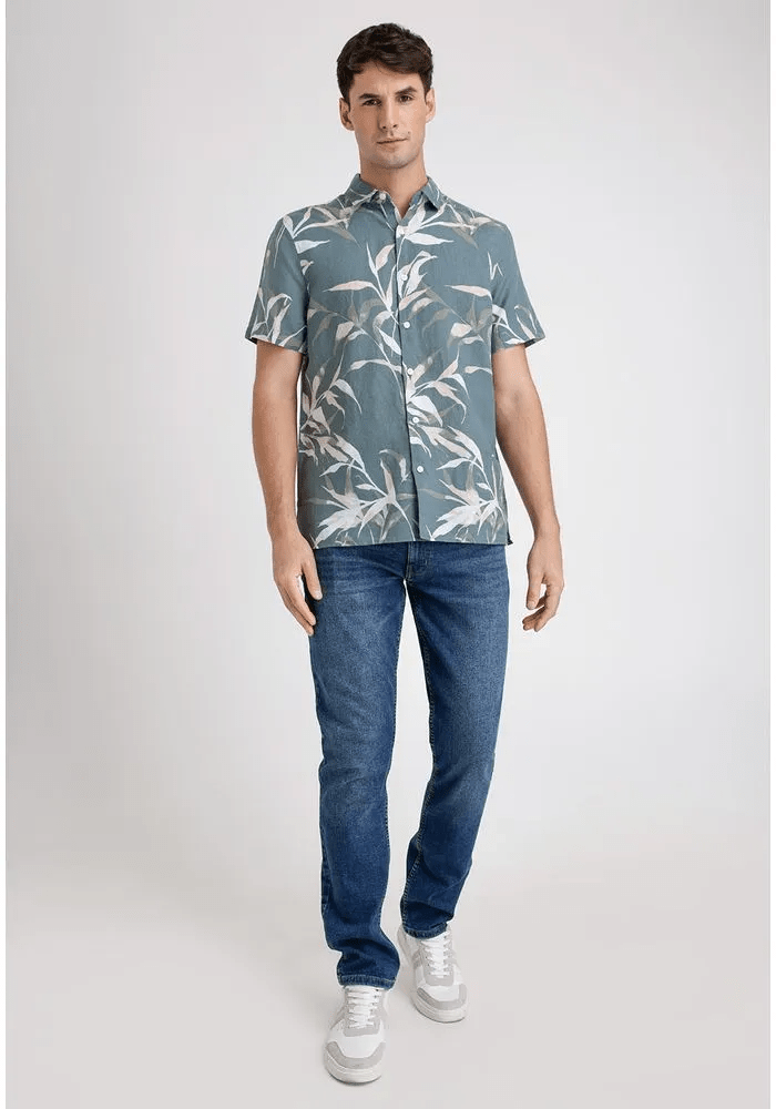CAMISA MANA CORTA HOMBRE LINO ESTAMPADA VERDE V6000N0124