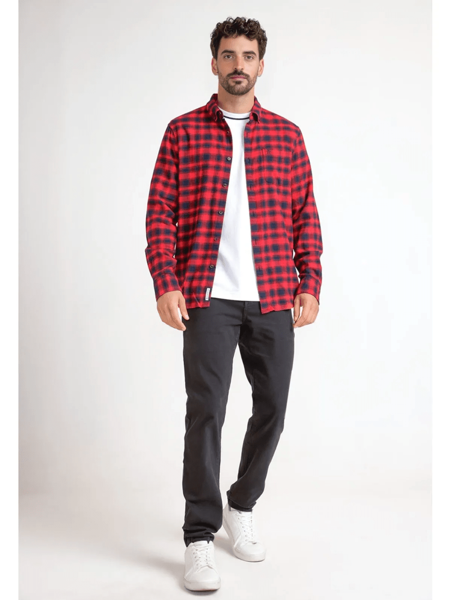 CAMISA CASUAL A CUADROS DE FRANELA PARA HOMBRE V6001N0544