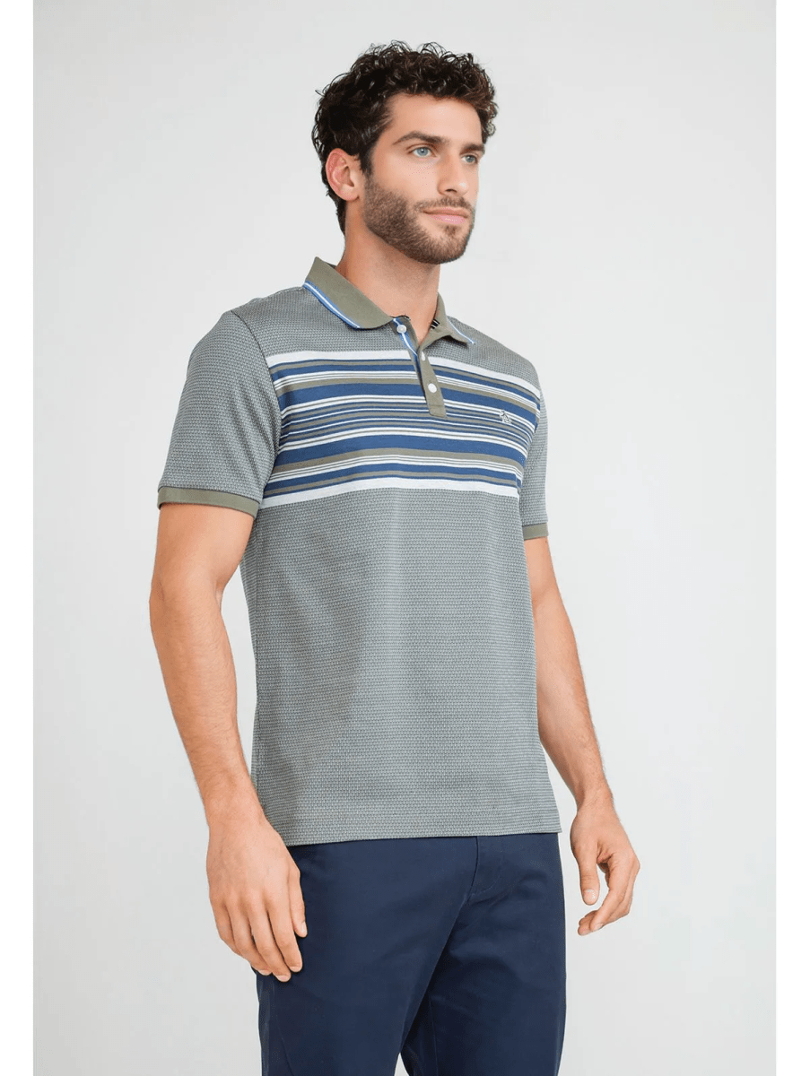 POLERA CASUAL POLO TEJIDA LISTADA VERDE MILITAR V6000N0171