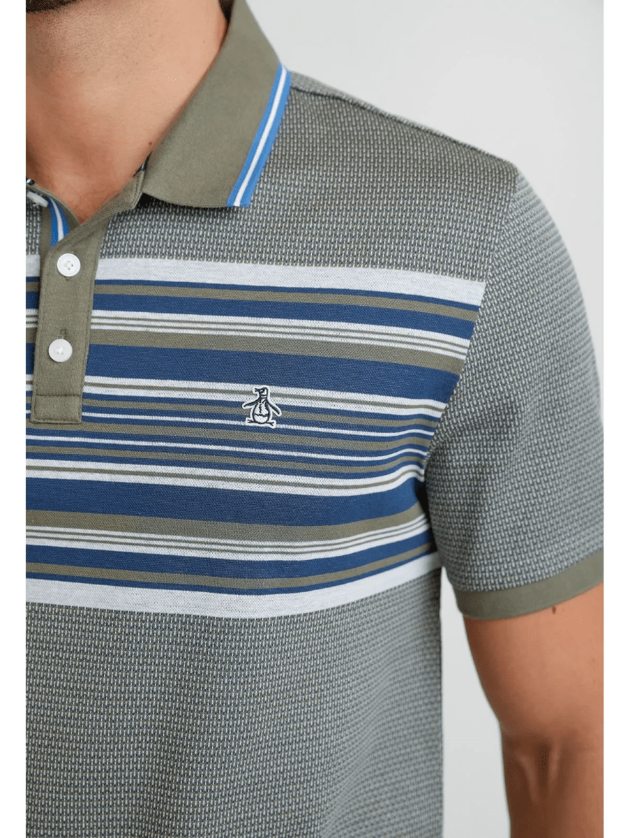 POLERA CASUAL POLO TEJIDA LISTADA VERDE MILITAR V6000N0173