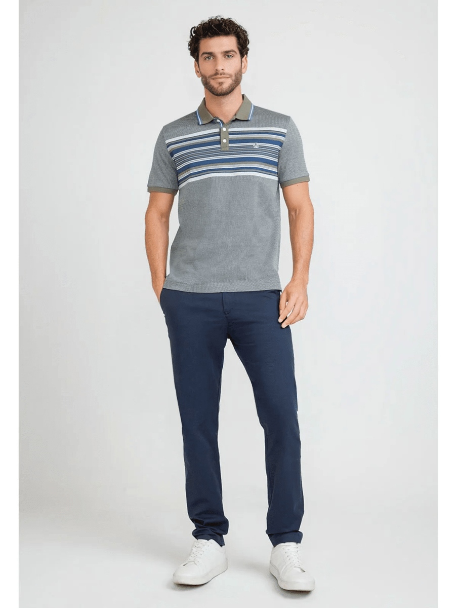 POLERA CASUAL POLO TEJIDA LISTADA VERDE MILITAR V6000N0174