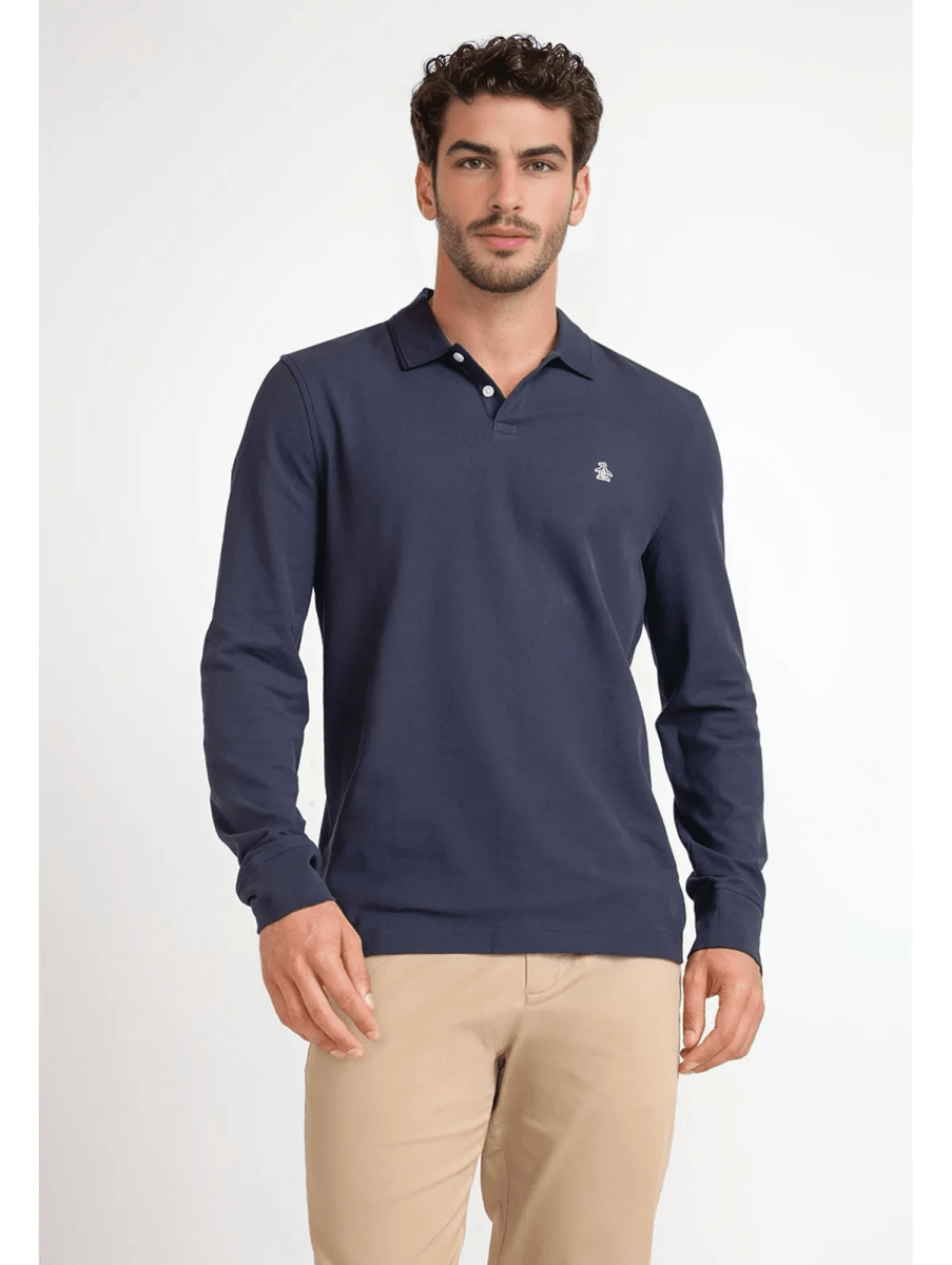 POLERAS POLO MANGA LARGA PIQUE ORGANICO AZUL MARINO V6000N0791