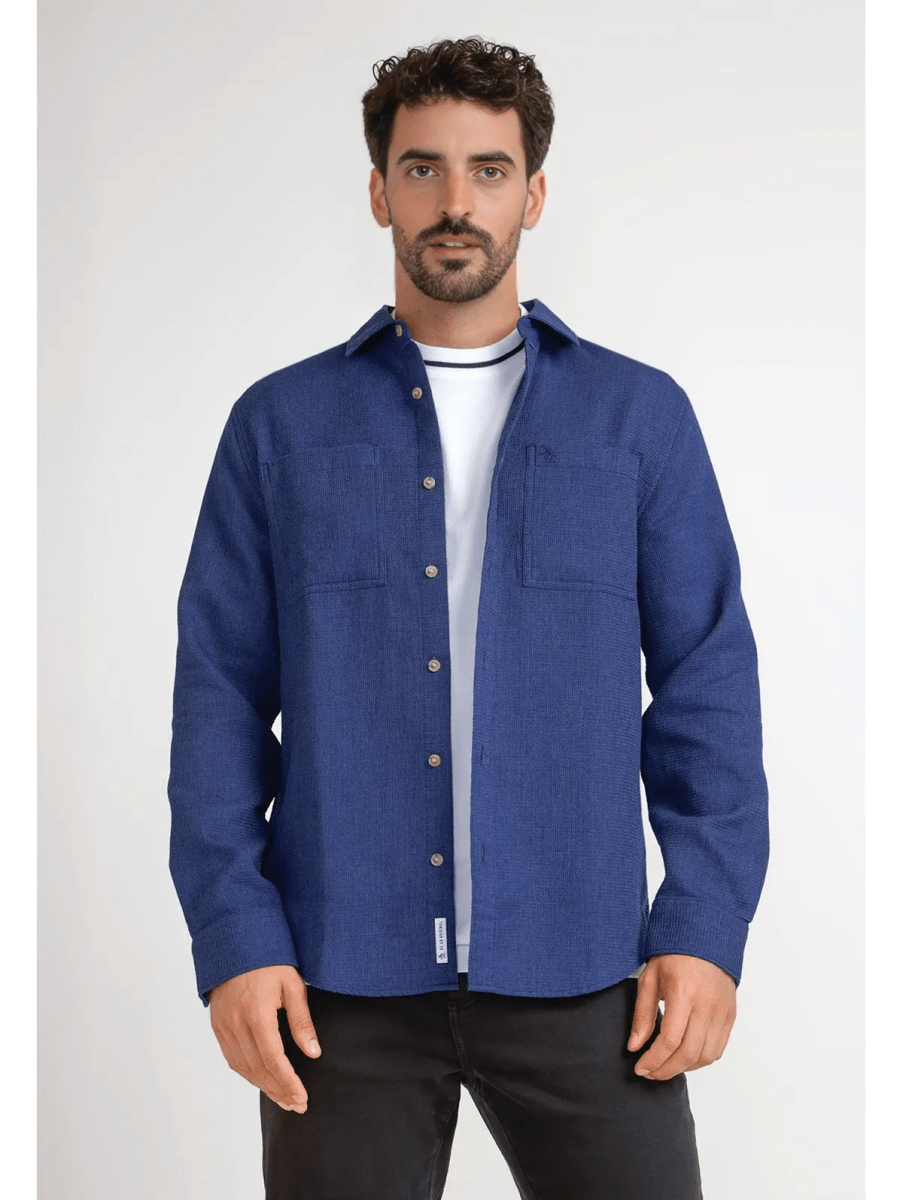 CAMISA CASUAL WAFFLE HOMBRE AZUL V6003N0771