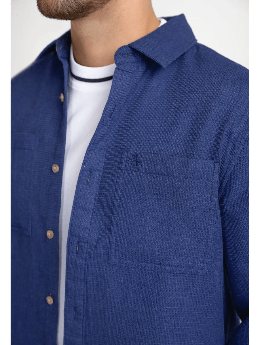 CAMISA CASUAL WAFFLE HOMBRE AZUL V6003N0773