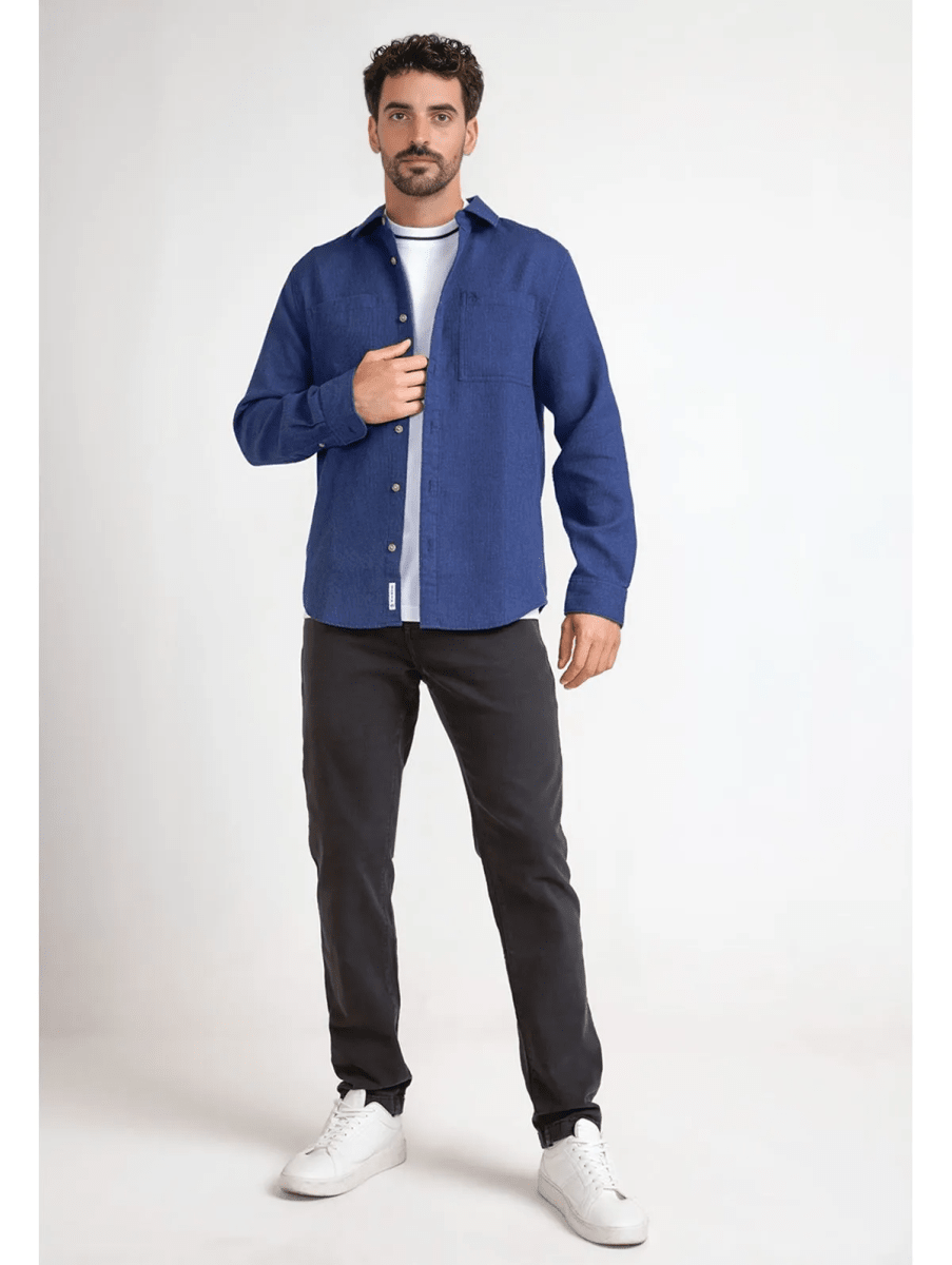 CAMISA CASUAL WAFFLE HOMBRE AZUL V6003N0774