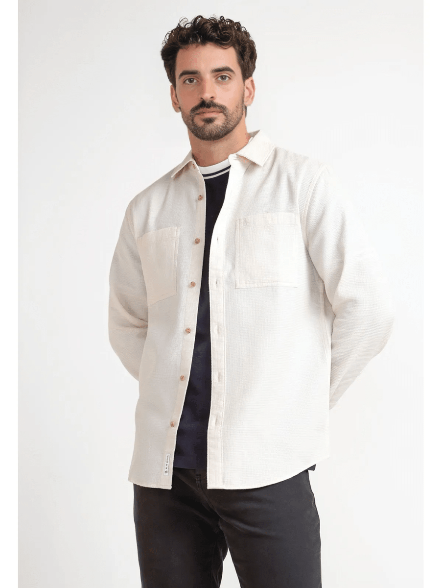 CAMISA CASUAL WAFFLE HOMBRE BEIGE V6003N0351