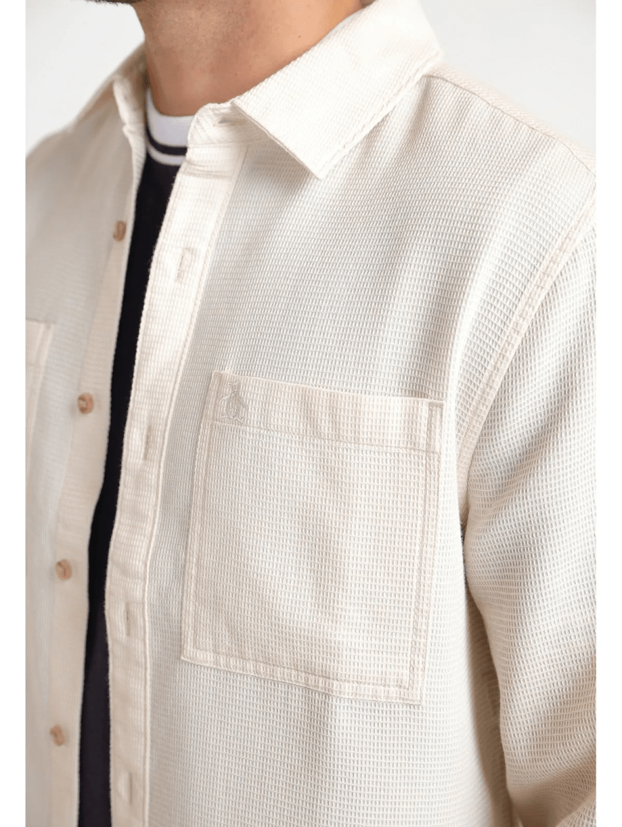 CAMISA CASUAL WAFFLE HOMBRE BEIGE V6003N0353