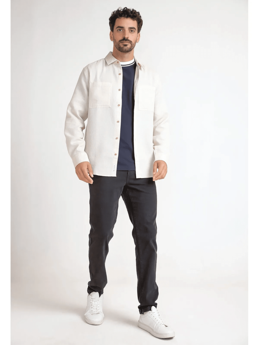 CAMISA CASUAL WAFFLE HOMBRE BEIGE V6003N0354