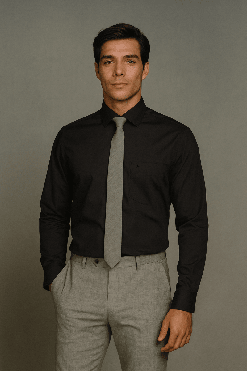 CAMISA LISA HOMBRE NEGRA LI050N0091