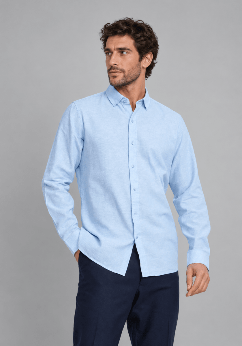 CAMISA MANGA LARGA DE LINO CELESTE V7000N0702