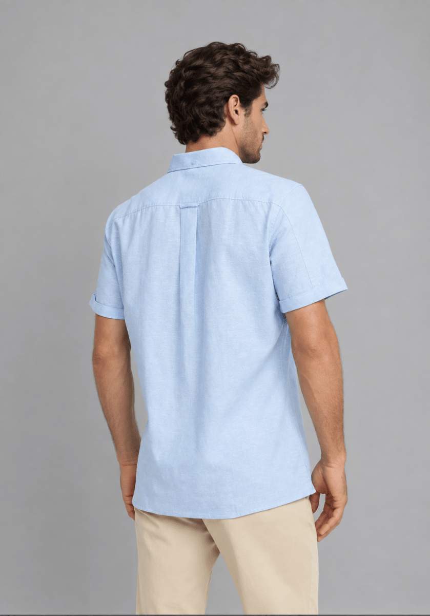 CAMISA MANGA CORTA DE LINO CELESTE V7000N0703