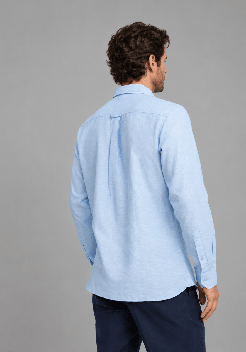 CAMISA MANGA LARGA DE LINO CELESTE V7000N0703