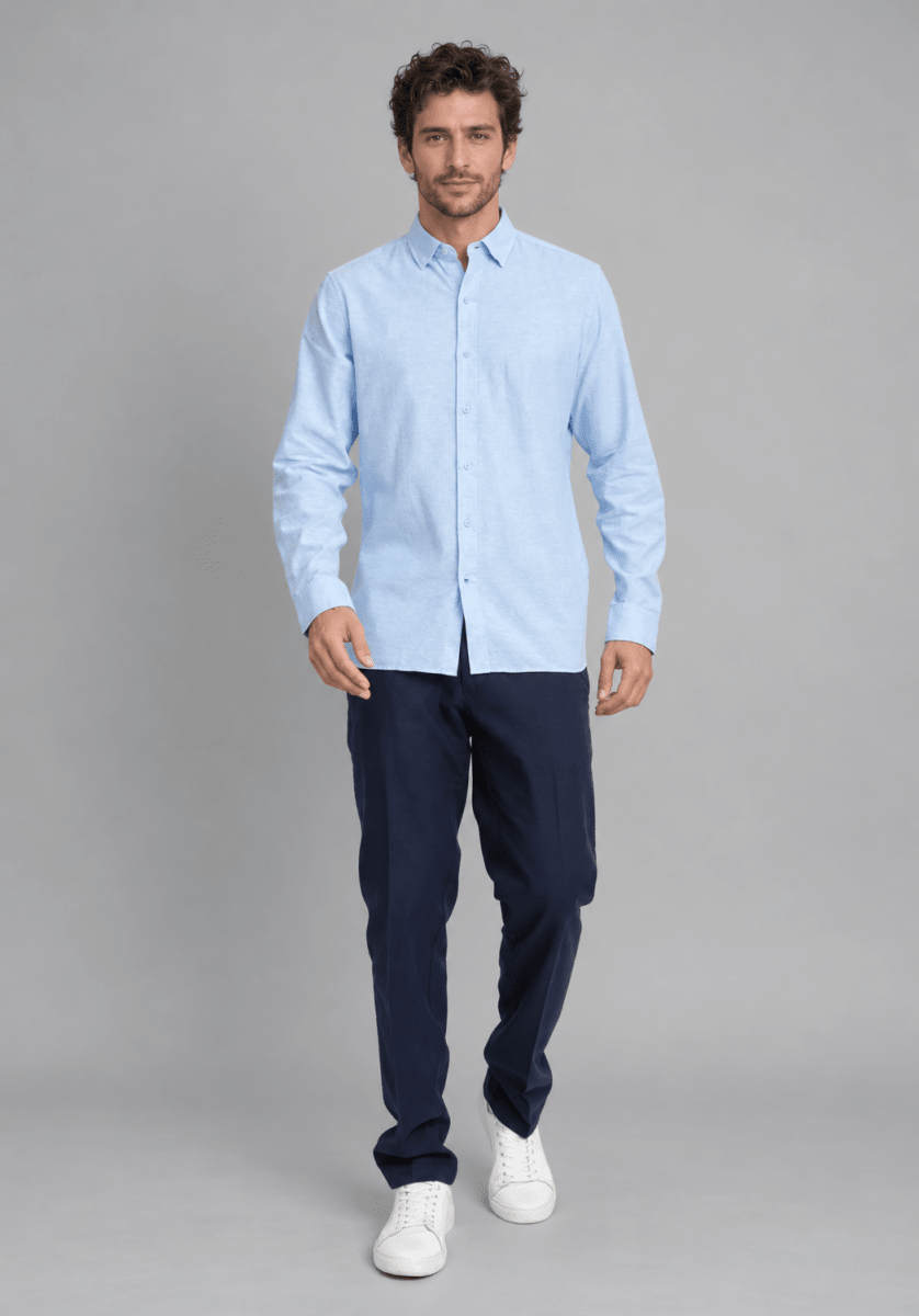 CAMISA MANGA LARGA DE LINO CELESTE V7000N0704