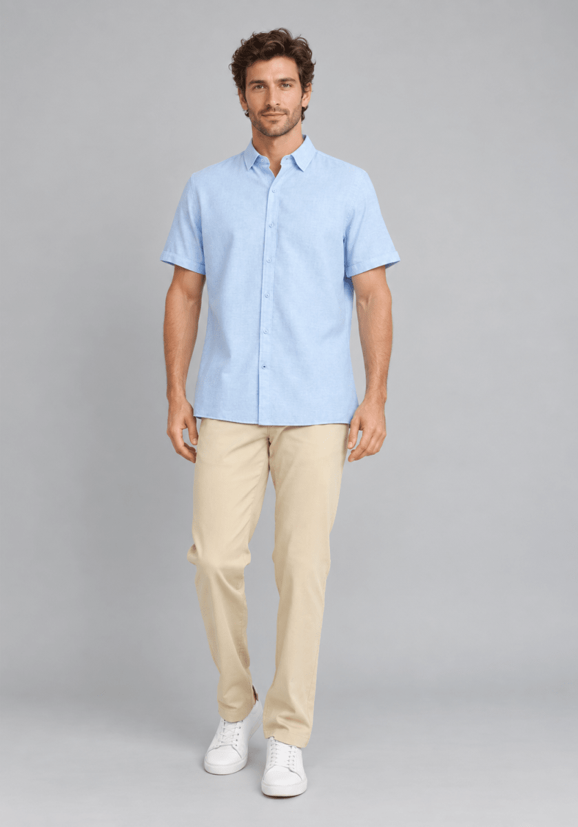 CAMISA MANGA CORTA DE LINO CELESTE V7000N0704