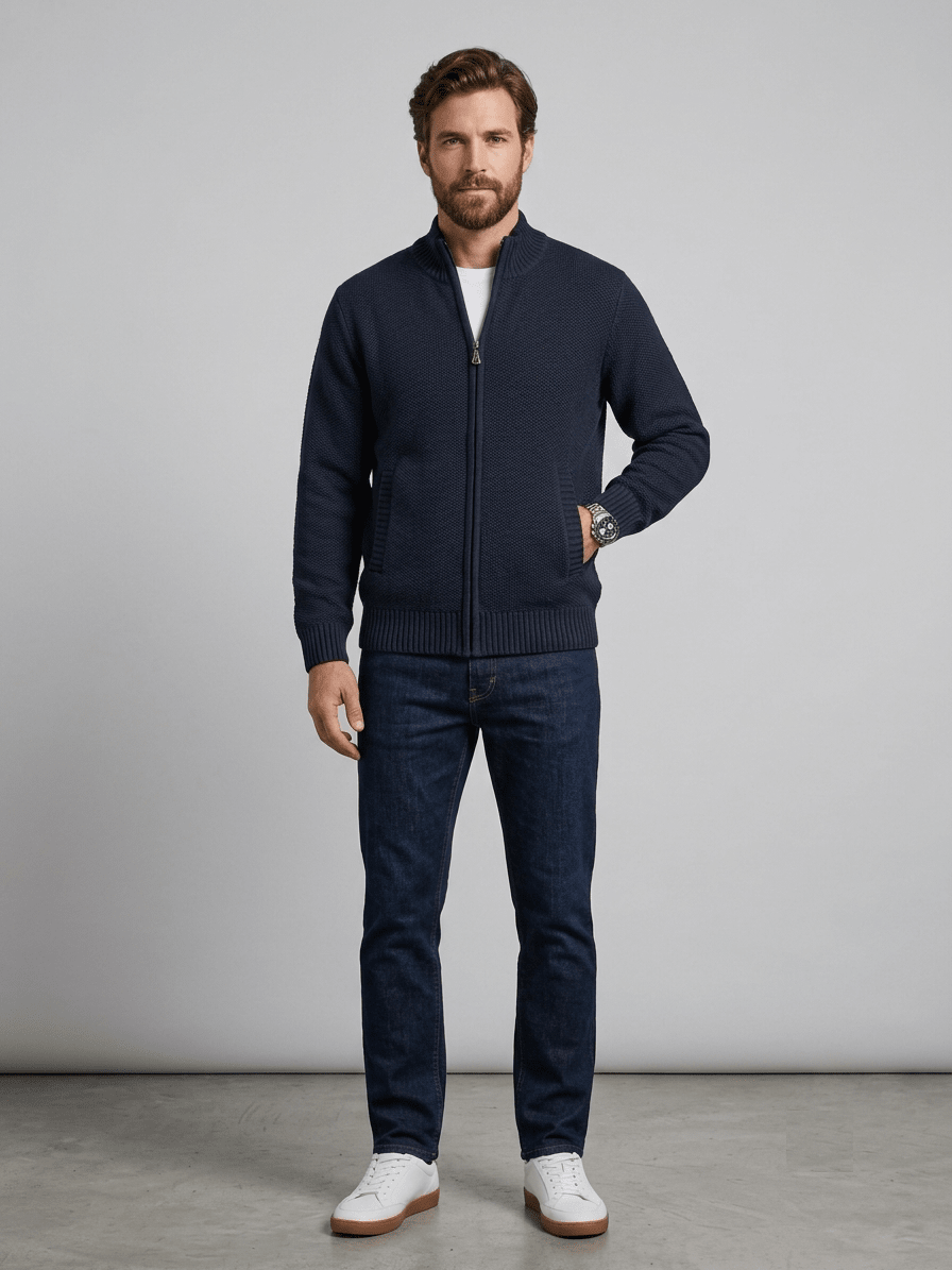 SWEATER FULL ZIP ALGODON CON INTERIOR DE POLAR DENIM I6001N0842
