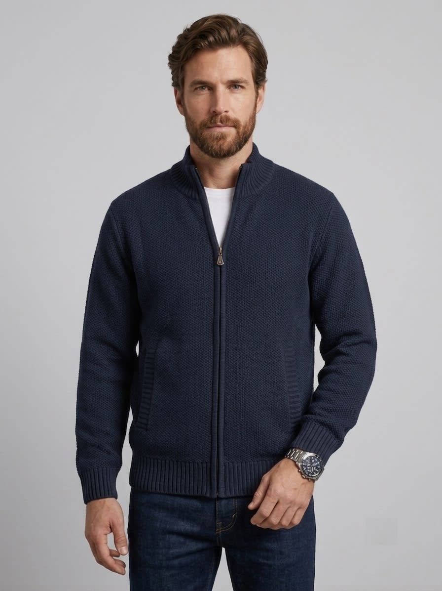 SWEATER FULL ZIP ALGODON CON INTERIOR DE POLAR DENIM I6001N0843