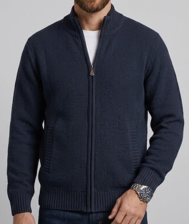 SWEATER FULL ZIP ALGODON CON INTERIOR DE POLAR DENIM I6001N0841