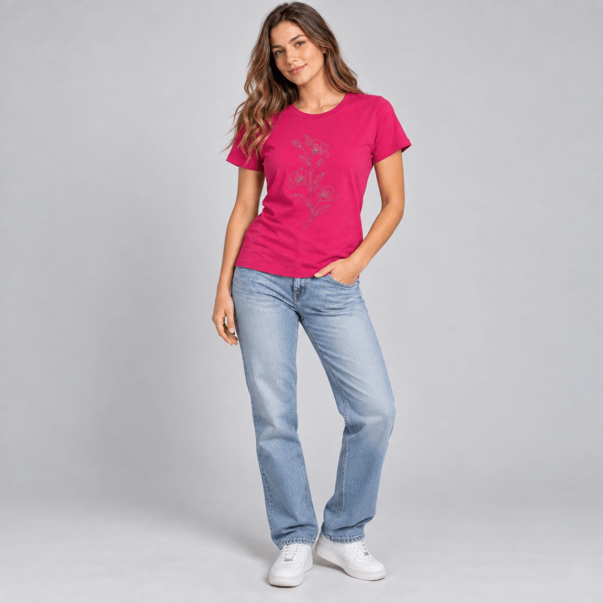 POLERA MANGA CORTA ESTAMPADA ROSETON MUJER LI100N0534