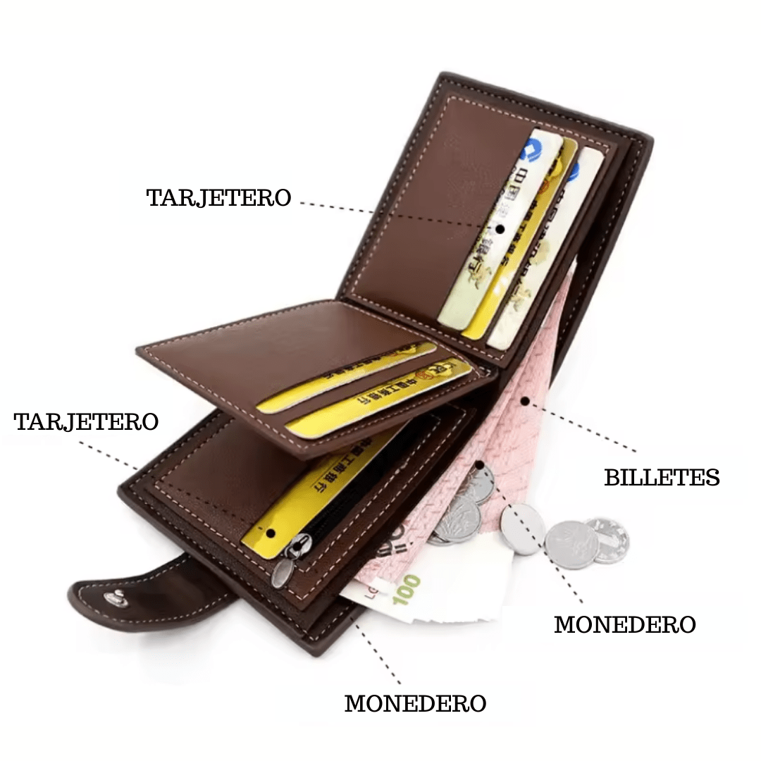 BILLETERA PU CON BROCHE PARA HOMBRE CAFE OSCURO AC200N0393