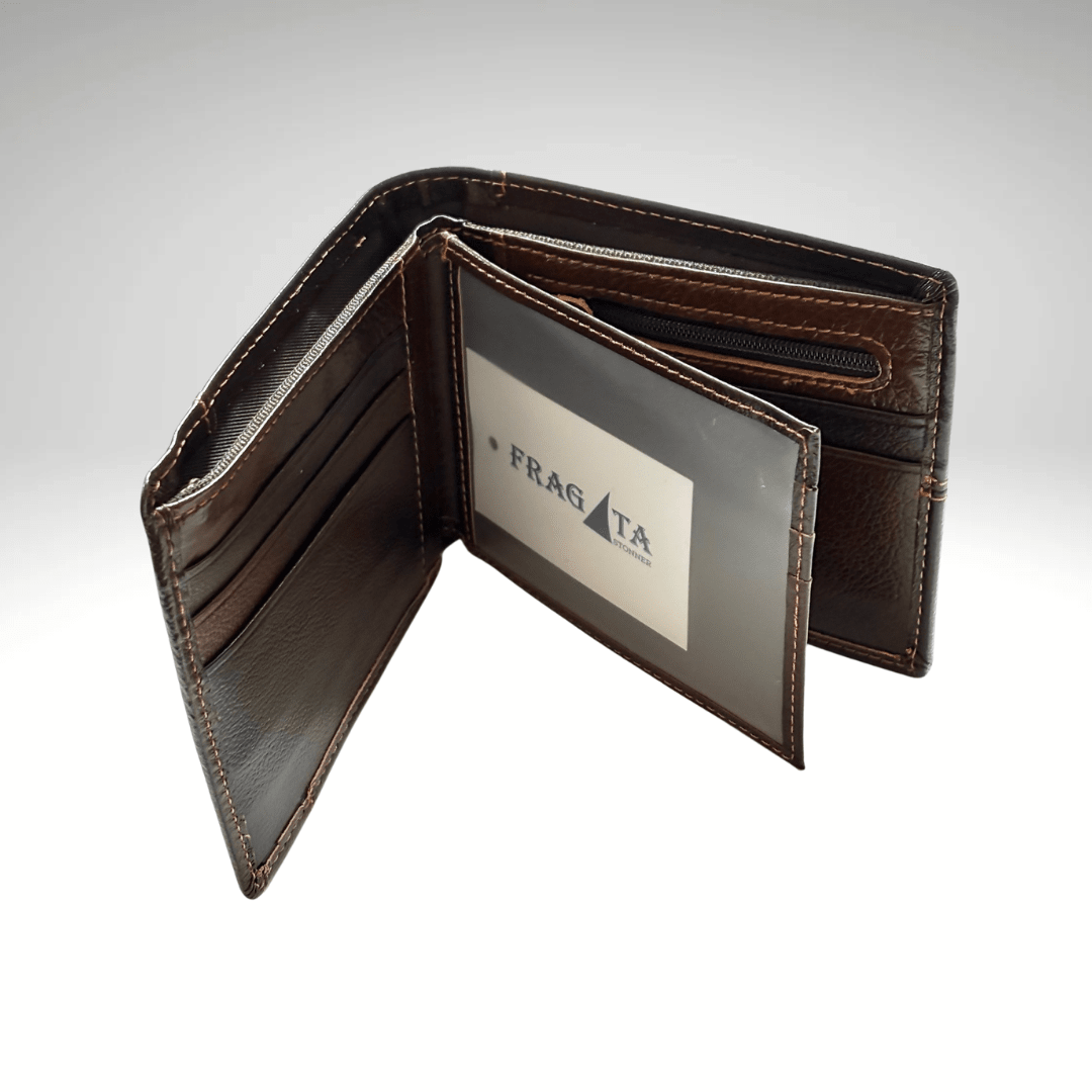 BILLETERA DE CUERO CON COSTURAS PARA HOMBRE BEIGE OSCURO AC203N0322