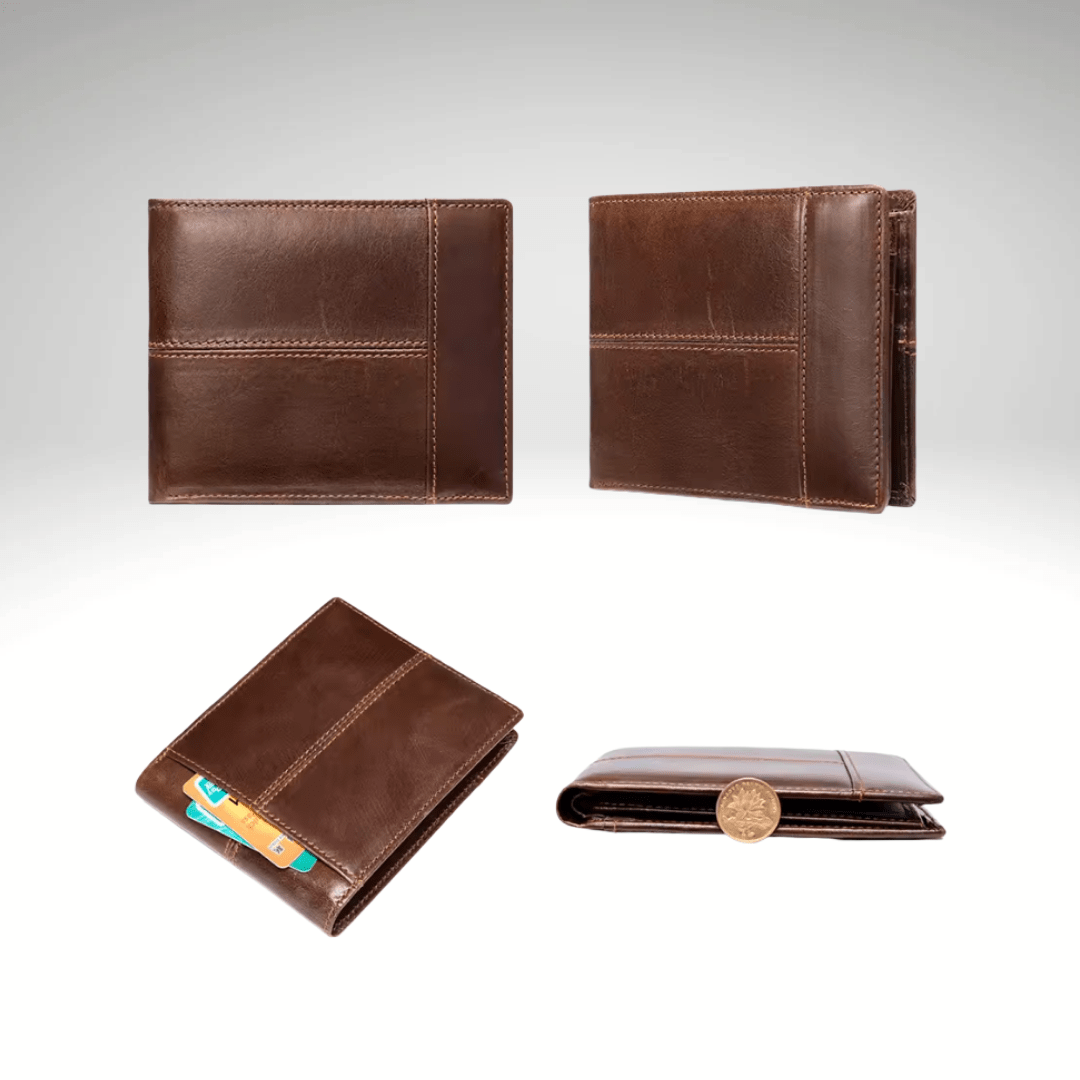 BILLETERA DE CUERO CON COSTURAS PARA HOMBRE BEIGE OSCURO AC203N0323