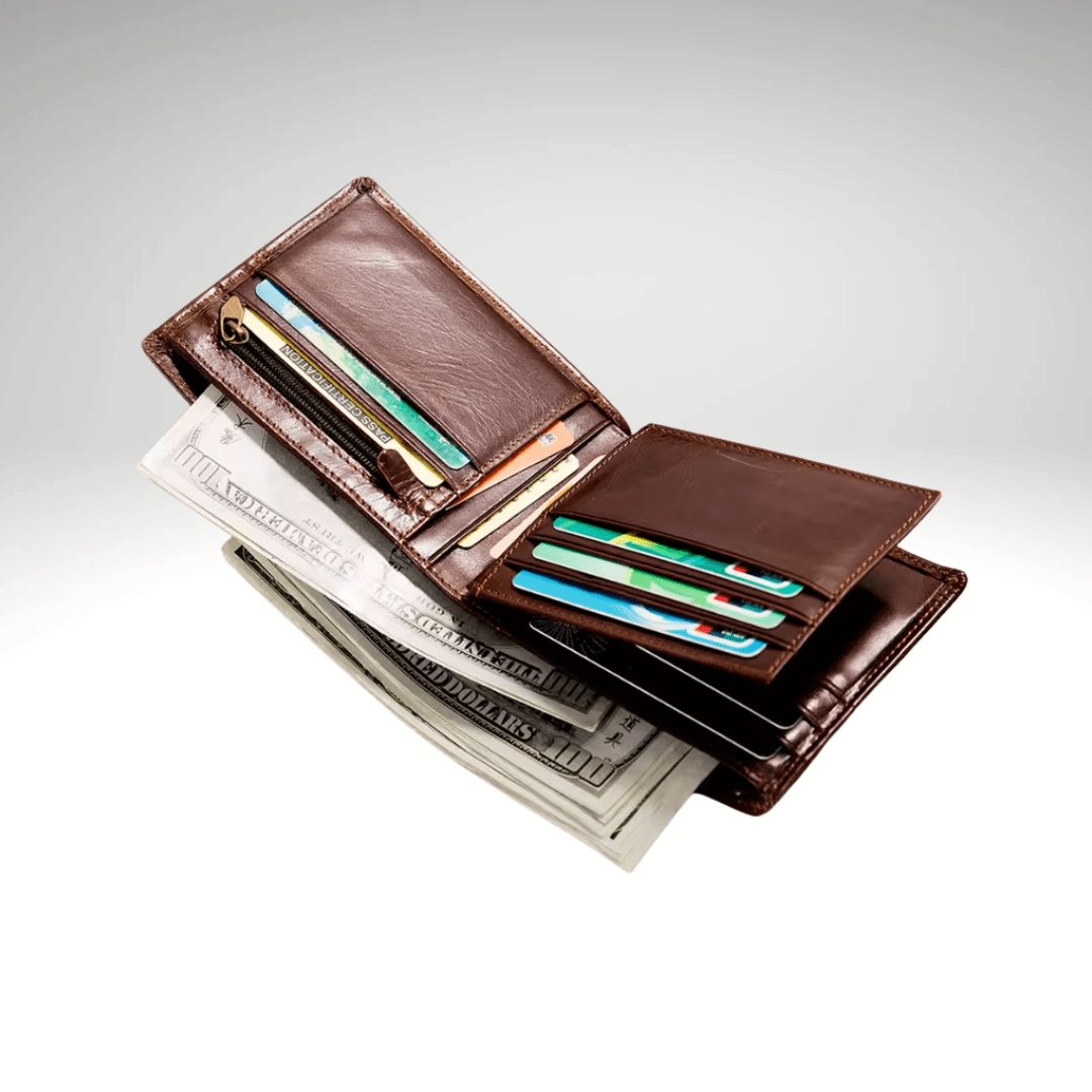 BILLETERA DE CUERO CON COSTURAS PARA HOMBRE BEIGE OSCURO AC203N0324