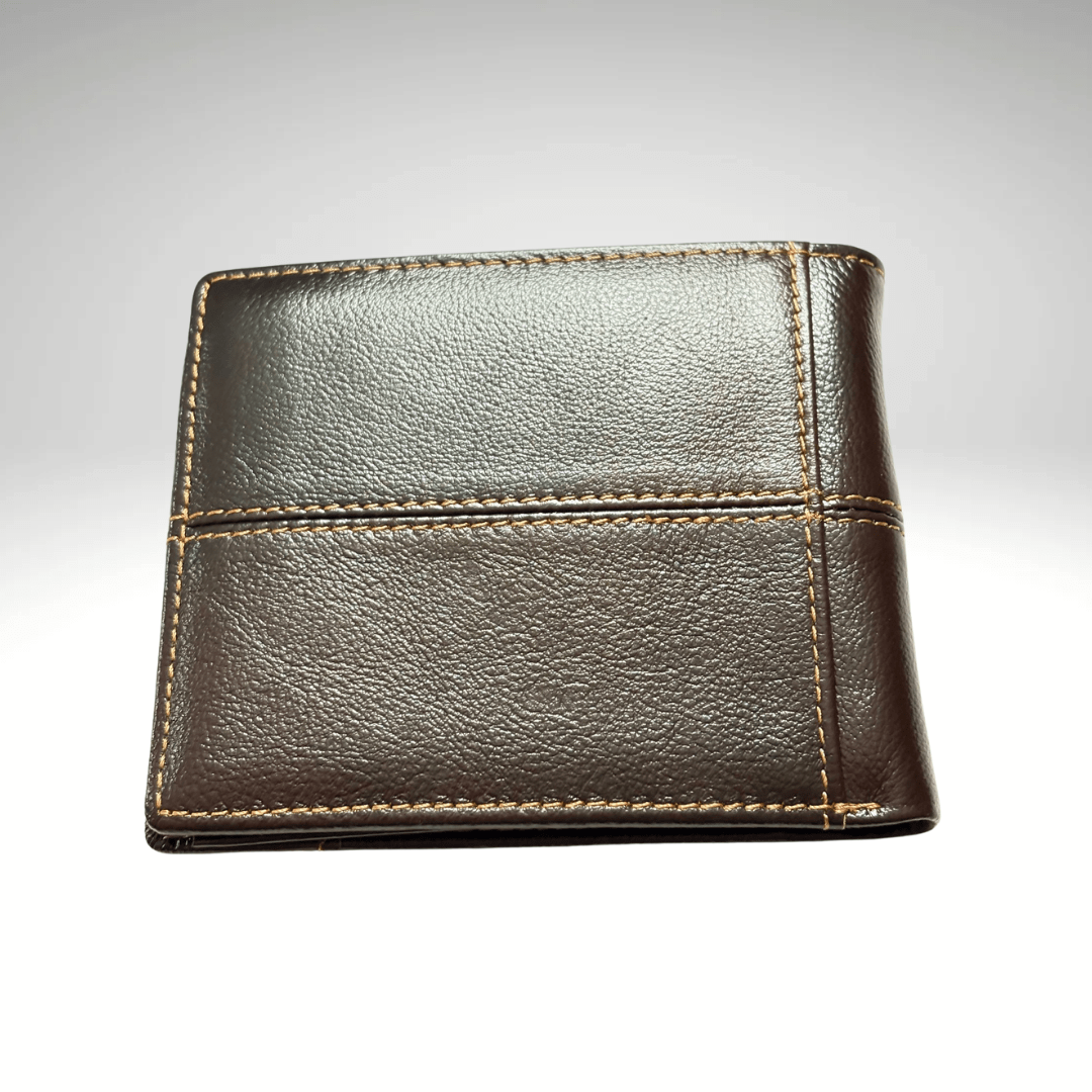 BILLETERA DE CUERO CON COSTURAS PARA HOMBRE BEIGE OSCURO AC203N0325