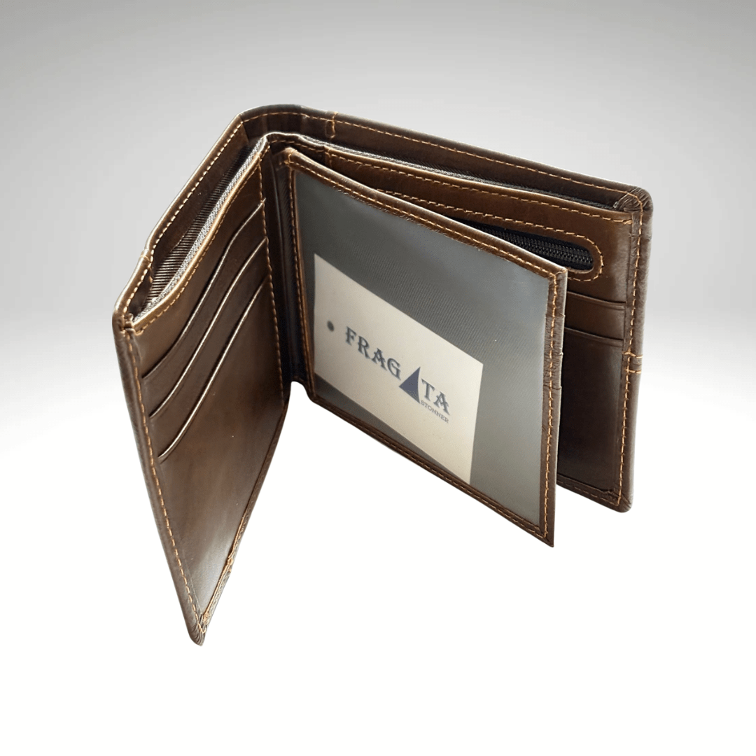 BILLETERA DE CUERO CON COSTURAS PARA HOMBRE BEIGE AC203N0332