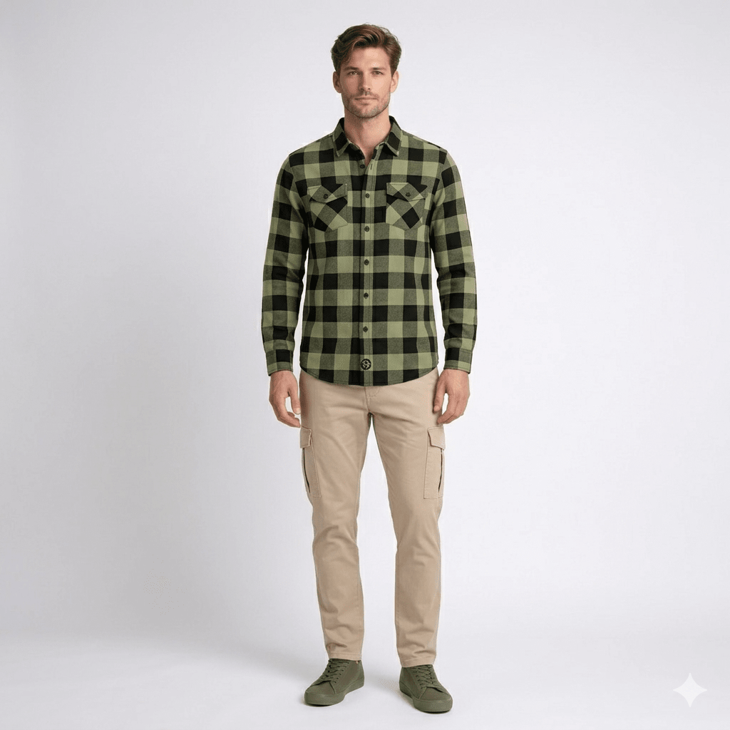 CAMISA MANGA LARGA LEÑADORA VERDE OLIVA I6000N0131