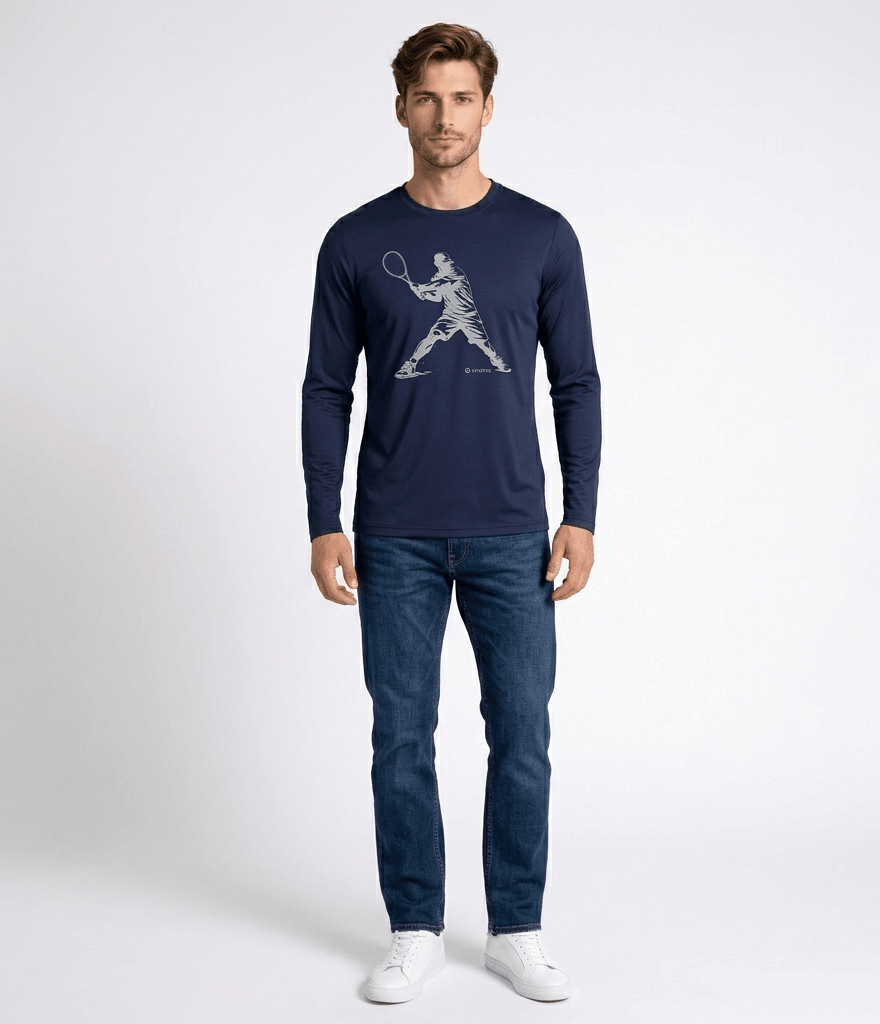 POLERA MANGA LARGA ESTAMPADA AZUL MARINO - TENIS I6000N0791