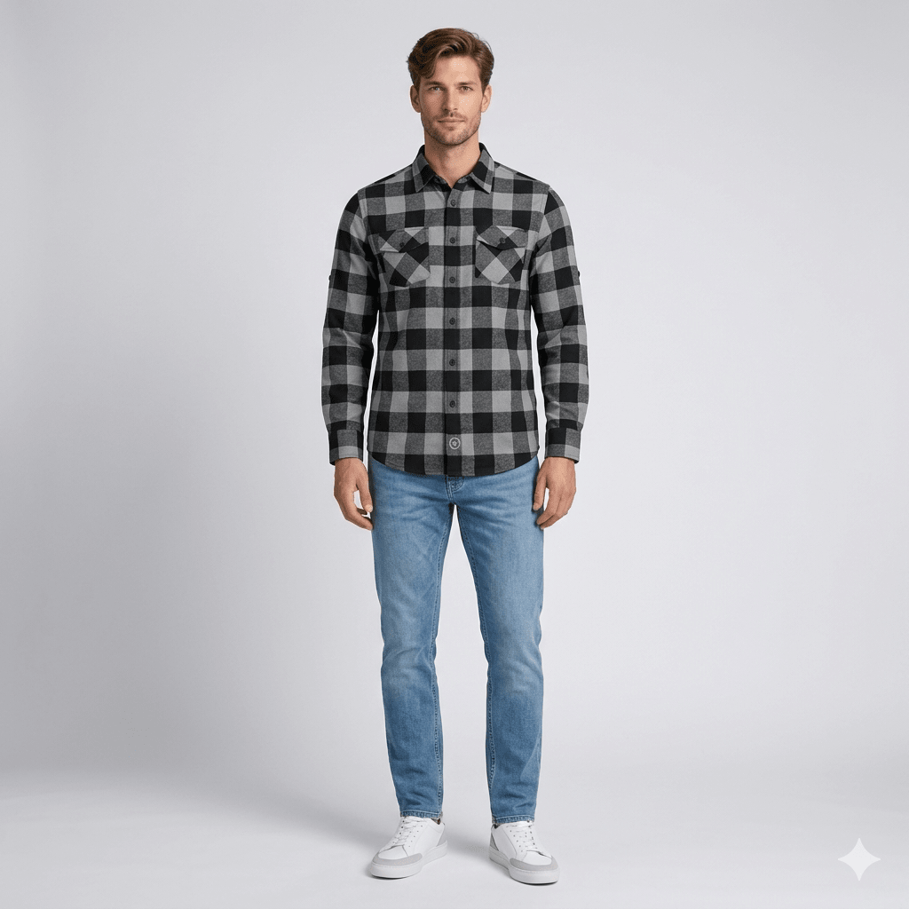 CAMISA MANGA LARGA LEÑADORA GRIS I6000N0031