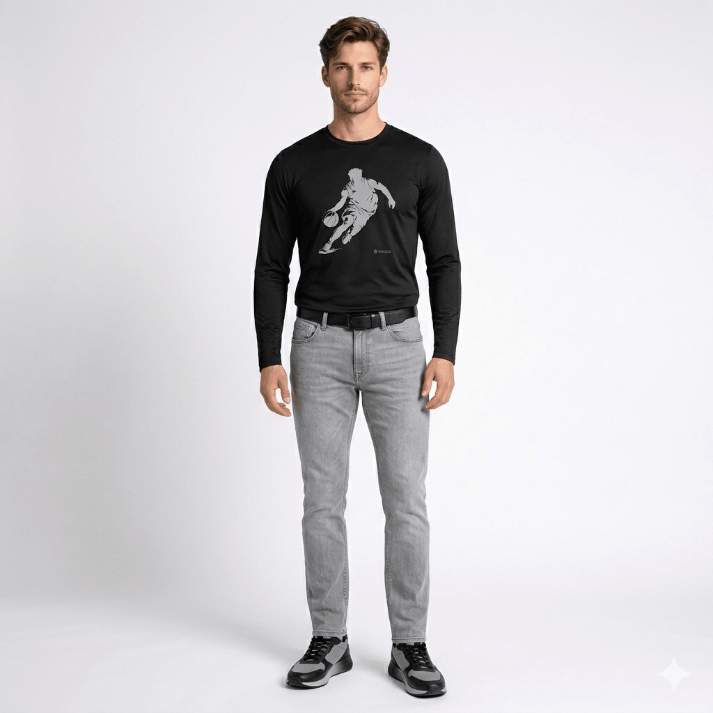 POLERA MANGA LARGA ESTAMPADA NEGRO - BASKETBALL I6000N0091