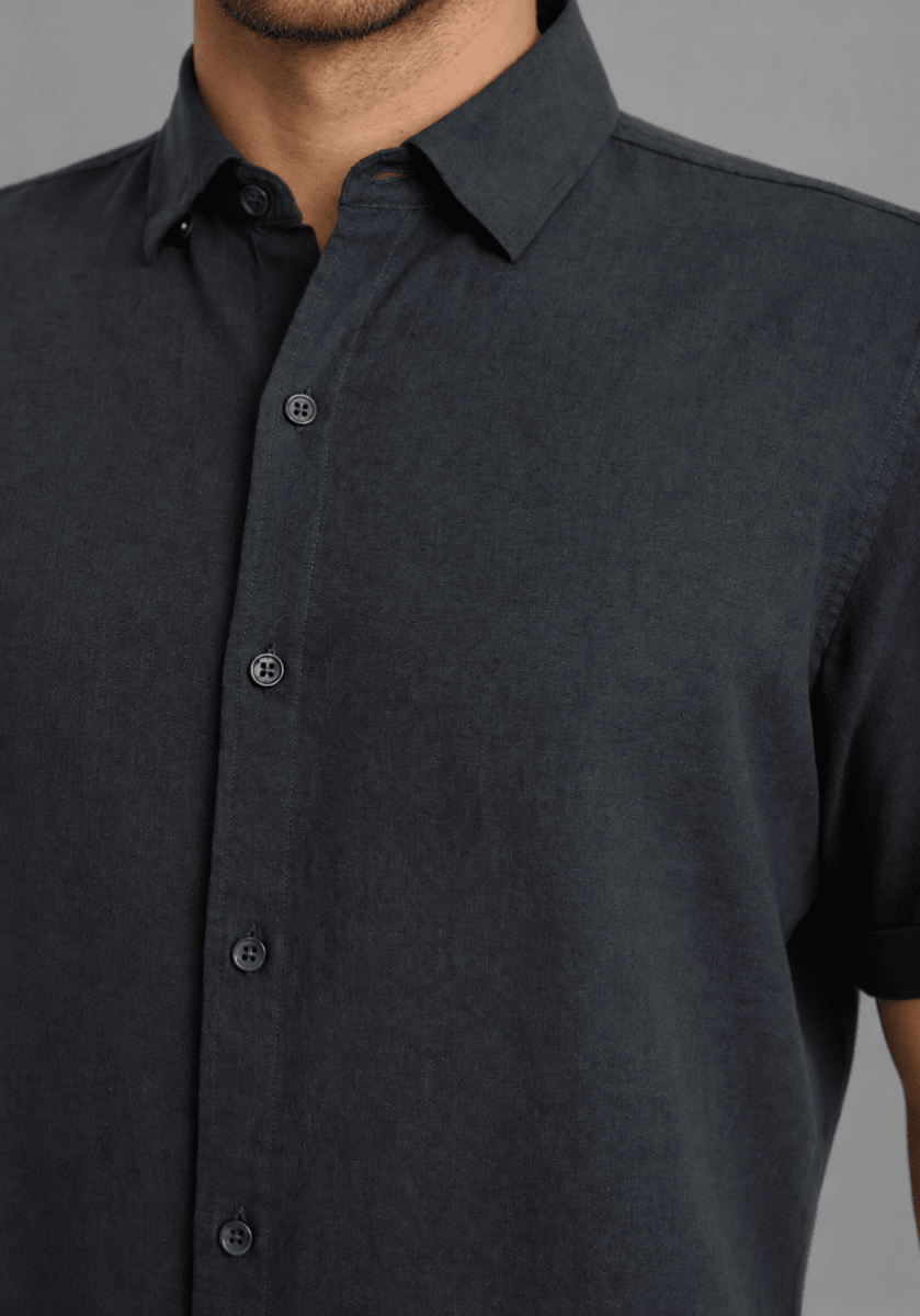 CAMISA MANGA CORTA DE LINO GRIS V7000N0041