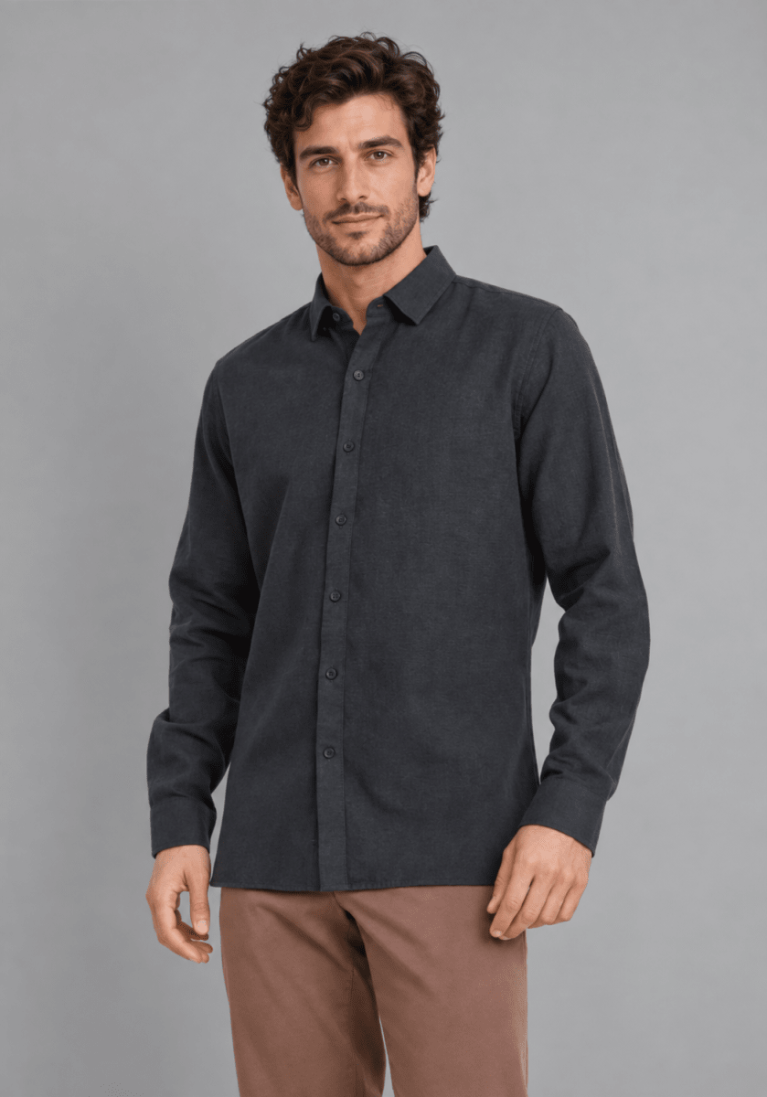 CAMISA MANGA LARGA DE LINO GRIS V7000N0042