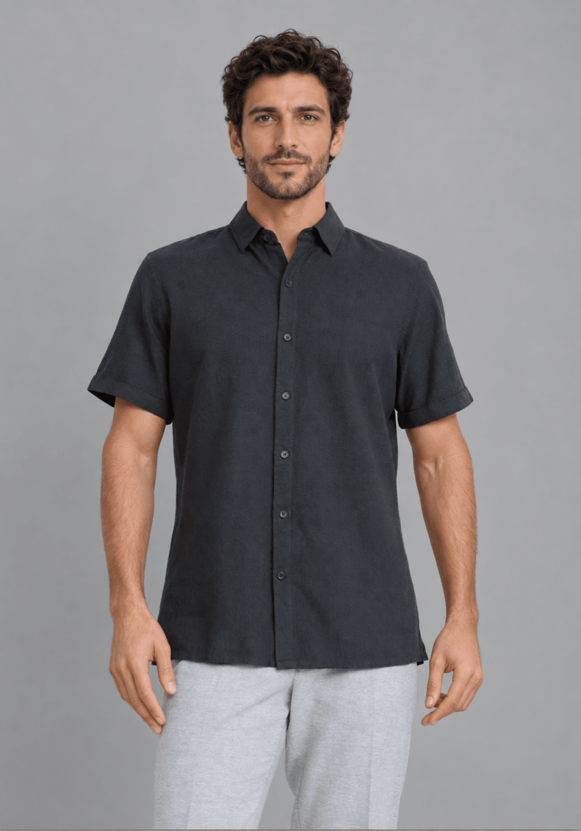 CAMISA MANGA CORTA DE LINO GRIS V7000N0042