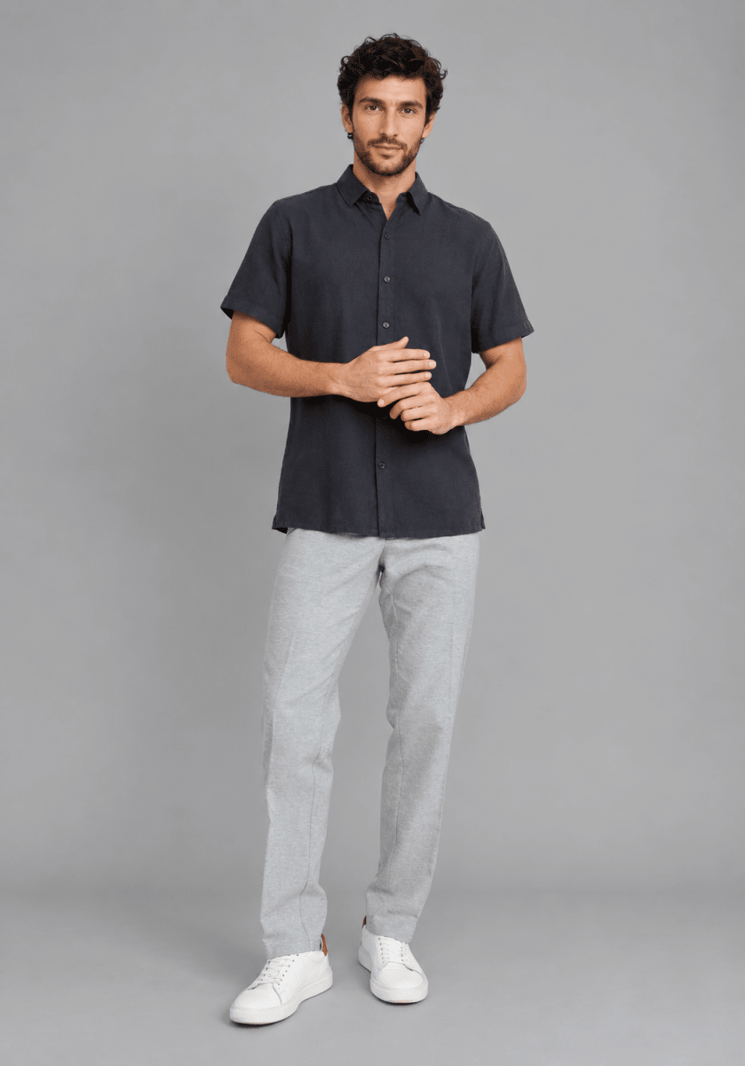 CAMISA MANGA CORTA DE LINO GRIS V7000N0044