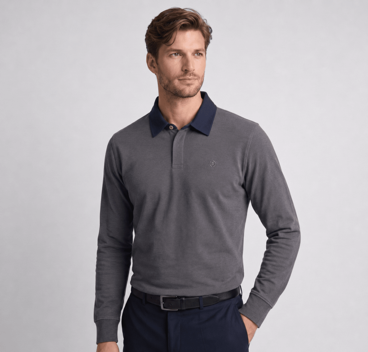 POLO MANGA LARGA RUGBY OPOSTO GRIS MELANGE I6001N0033