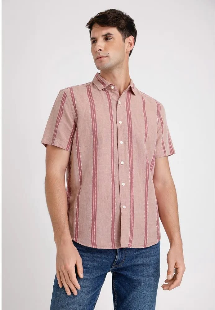 CAMISA MANGA CORTA HOMBRE LINO LISTADA ROUGE V5001N0511