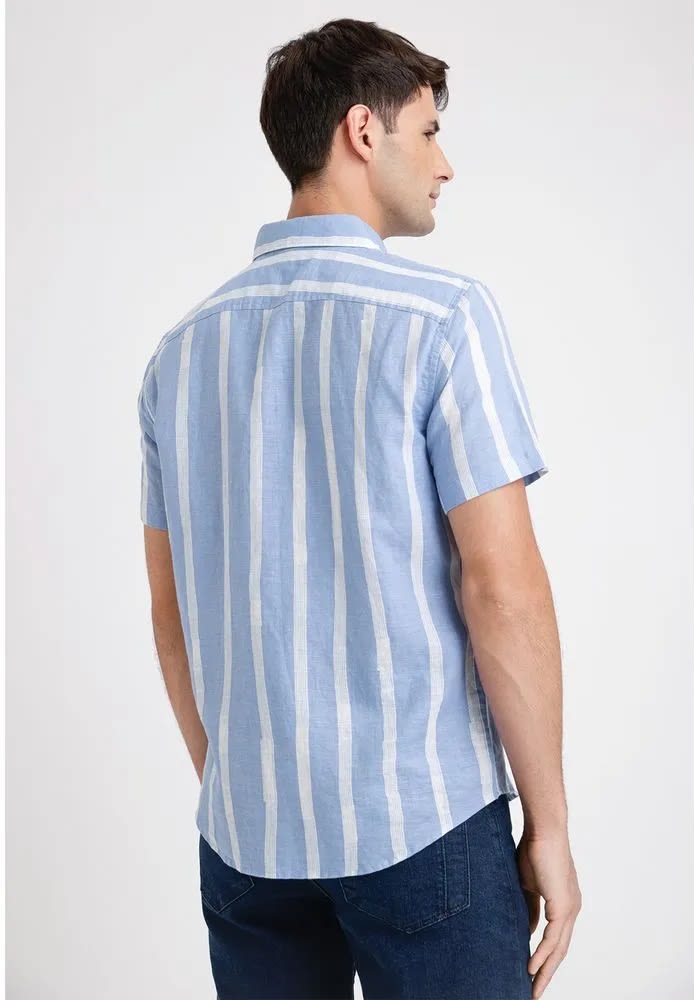 CAMISA MANGA CORTA HOMBRE LINO LISTADA CELESTE V5001N0702